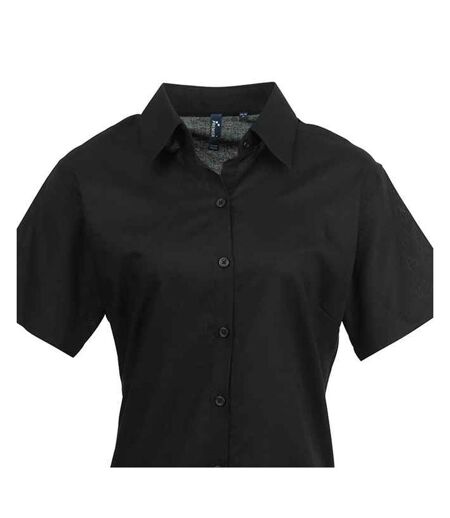 Womens/ladies Signature Oxford Short-sleeved Shirt Black Premier