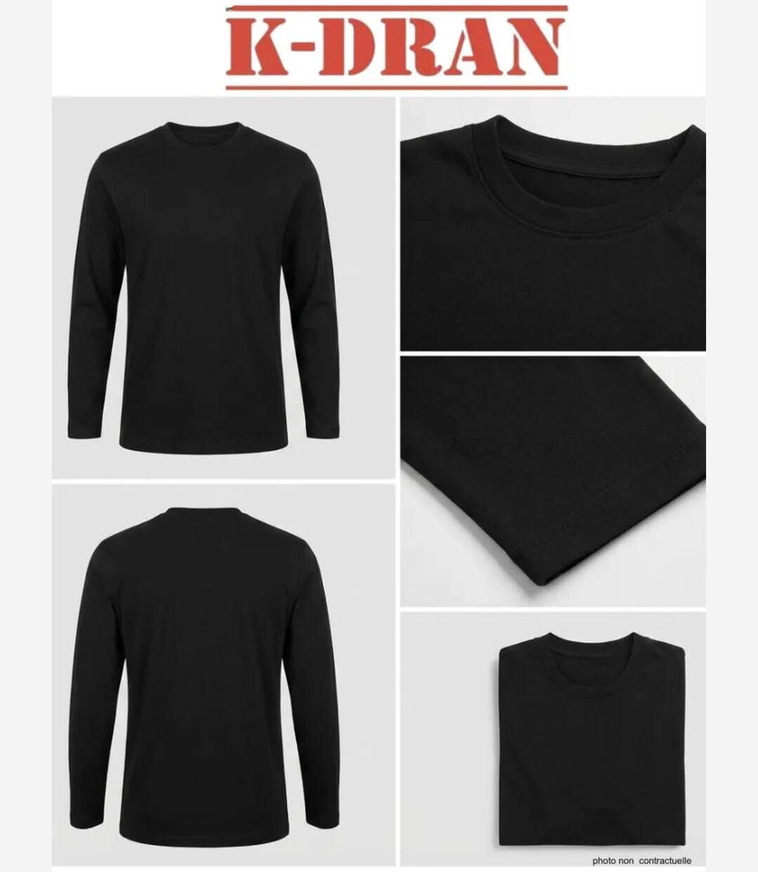 Tee-shirt Manches Longues Homme K-Dran KH0008N Noir-3