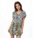 Robe féminine courte à  motifs graphiques, col rond et manches bouffantes - Chic et décontractée-4
