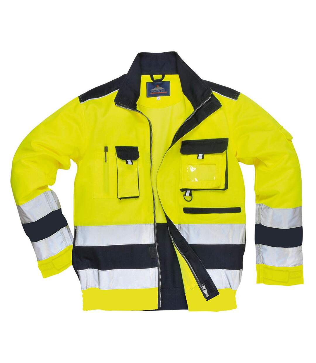 Womens/ladies lille contrast hi-vis bomber jacket yellow/navy Portwest-1