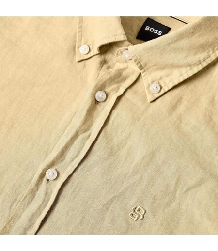 Mens Liam Linen Blend Long-sleeved Shirt Beige Boss