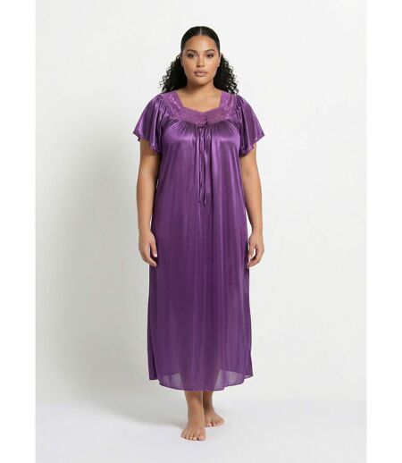 Chemise de nuit satinée longue antistatique dentelle