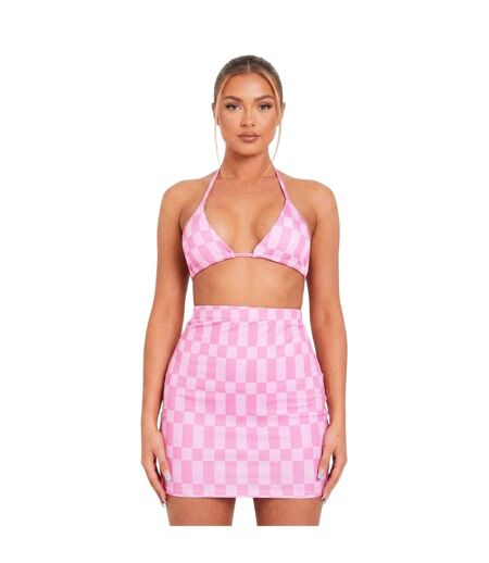 Womens/ladies Checkerboard Fitted Mini Skirt Pink Missy Empire