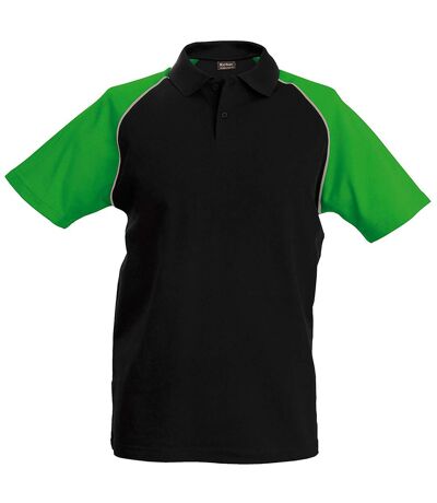 Kariban Mens Contrast Baseball Polo Shirt (Black/Light Grey/Green)