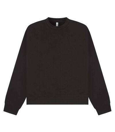 Unisex Adult Premium Combed Cotton Extended Neckline Boxy Oversized Sweatshirt Black Casual Classics