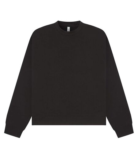 Unisex Adult Premium Combed Cotton Extended Neckline Boxy Oversized Sweatshirt Black Casual Classics