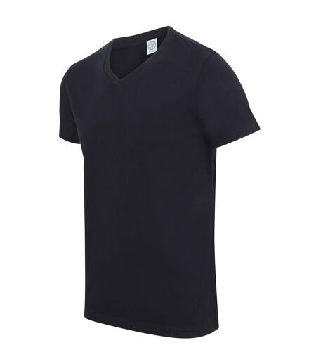 Skinni Fit Men Mens Feel Good Stretch V-neck Short Sleeve T-Shirt (Navy)