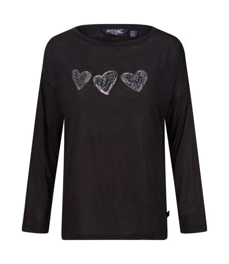 Womens/ladies Carlene Hearts Long-sleeved T-shirt Black Regatta