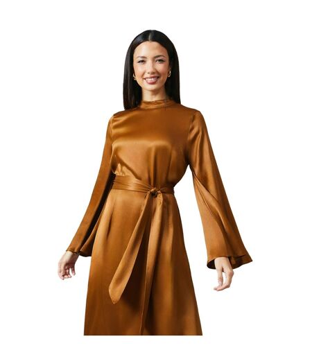 Womens/ladies Satin Bias Cut Midi Dress Bronze Principles