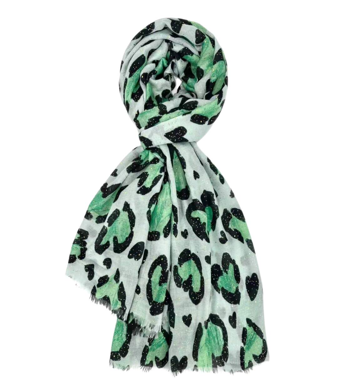 Foulard léger coeur léopard avec dorure pour femme - Couleur vert-2