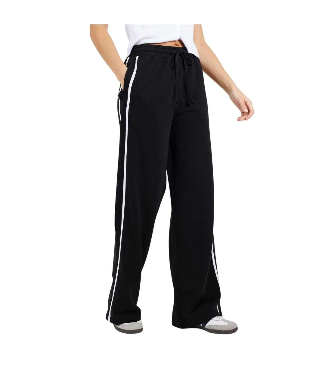 Womens/ladies Striped Joggers Black White Brave Soul-2
