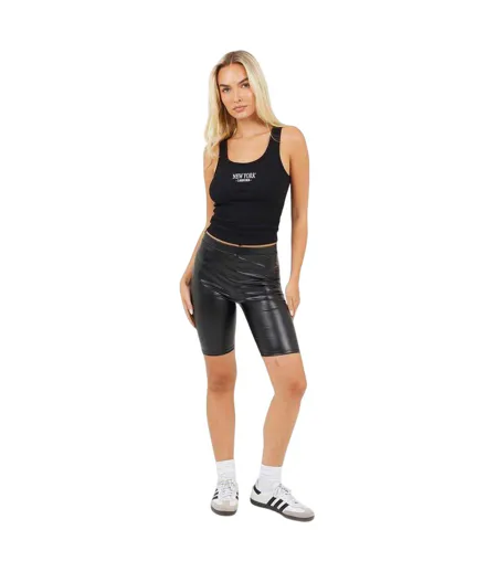 Womens/ladies Leather Effect Cycling Shorts Black Brave Soul