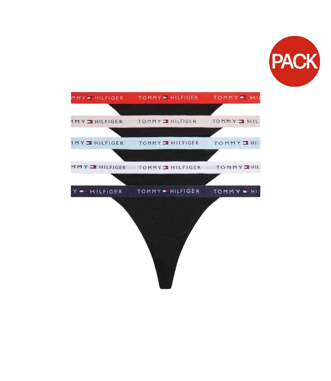 Lot De 5  Strings Motif/style Détail Contrasté Femme Rose Bleu Blanc Tommy Hilfiger-2