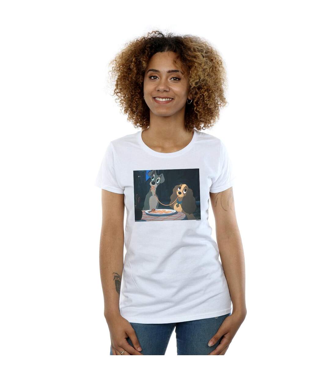 Disney T-shirt en coton Femme/Ladies Lady And The Tramp Spaghetti Slurp (Blanc) - UTBI15334-2