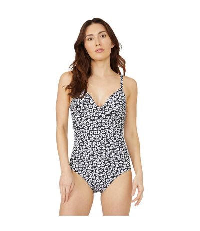 Womens/ladies ditsy print twisted one piece swimsuit black Debenhams