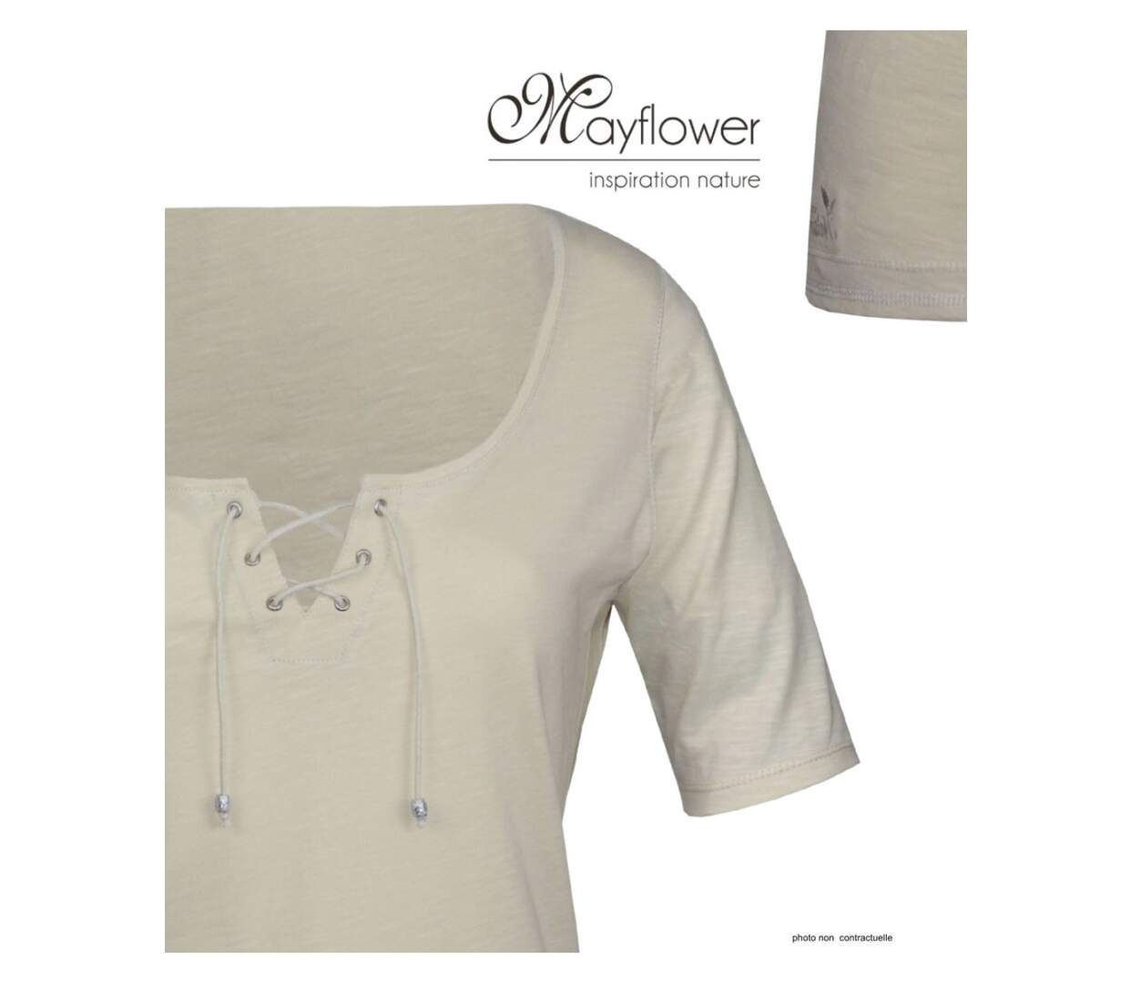 Tee-shirt MAYFLOWER DAMOCLES2 beige à lacets : l'élégance des manches 3/4-4