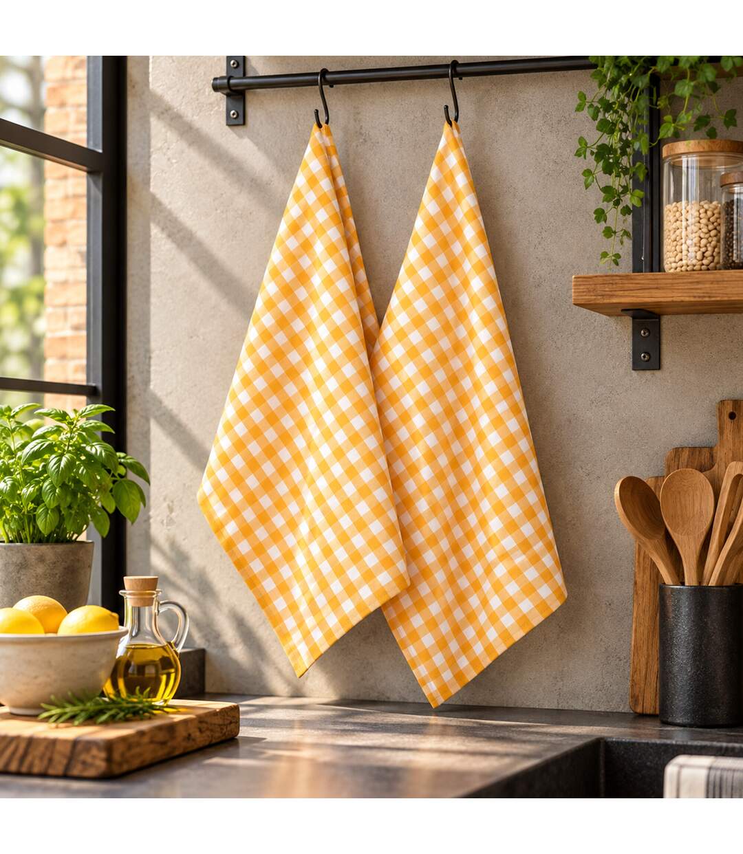 Lot de 2 torchons cuisine toile SQUARES VICHY-2