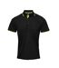 Mens coolchecker contrast pique polo shirt black/lime green Premier