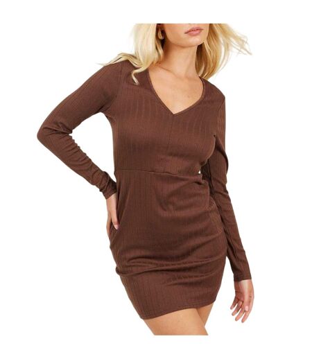 Robe Courte Manches Longues Femme Taupe Brave Soul