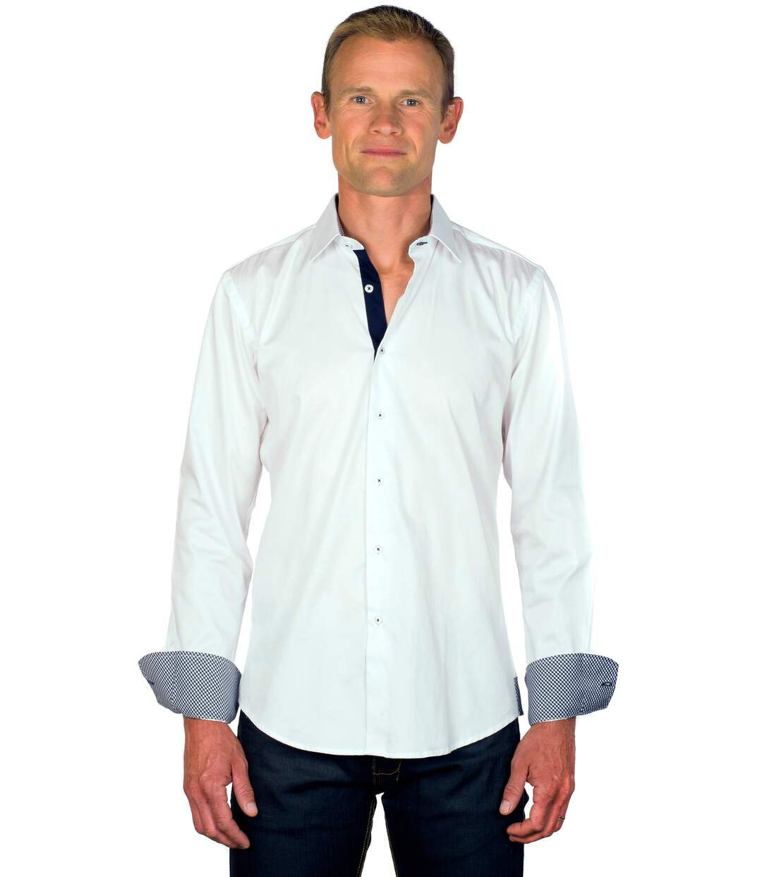 Chemise en Coton Blanche/Vichy Marine