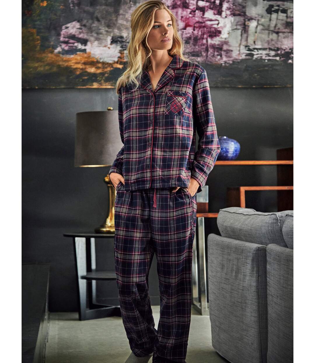 Pyjama pantalon chemise manches longues PLAID Selmark-3