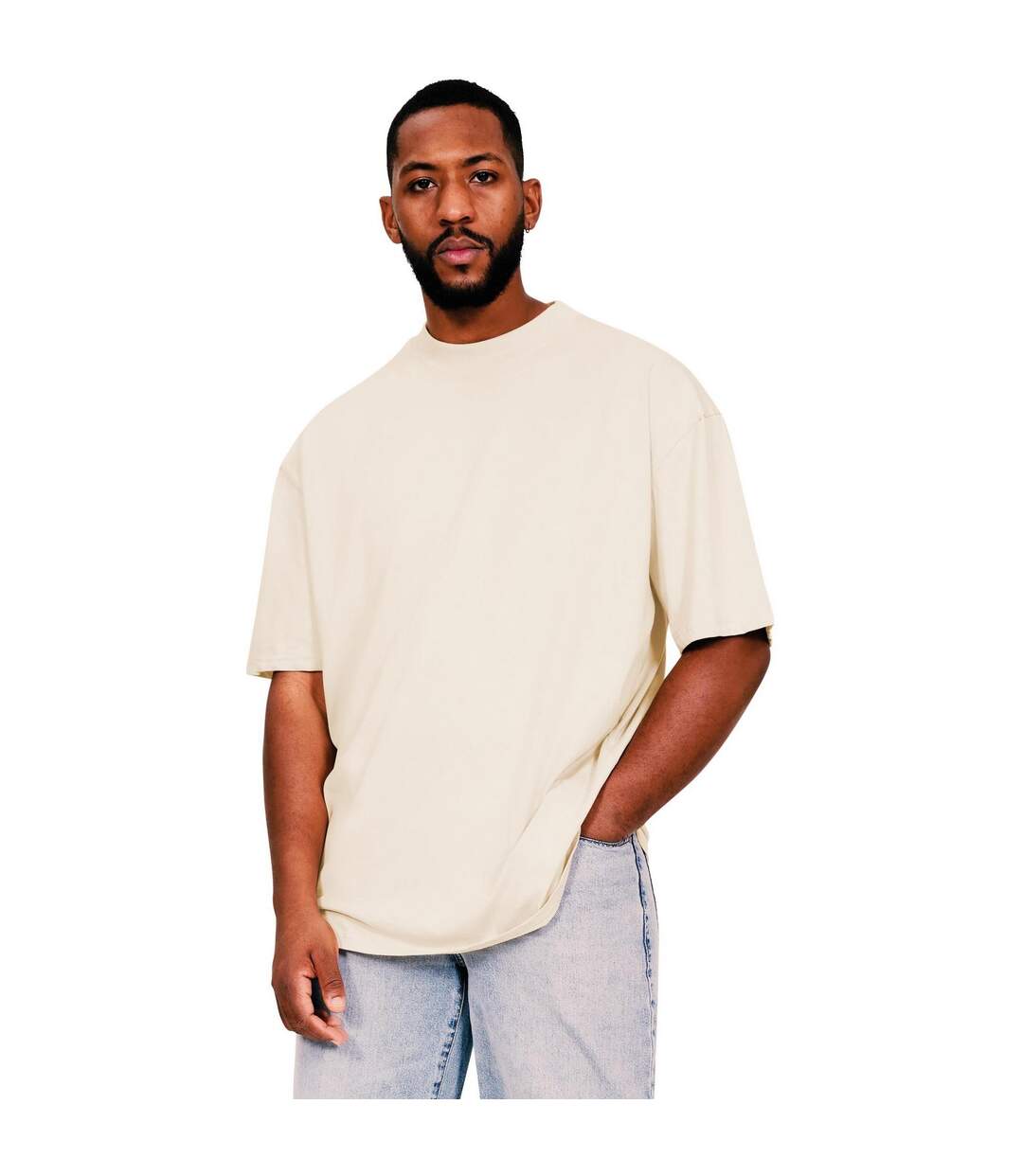 Mens Core Ringspun Cotton Tall Oversized T-shirt Sand Casual Classics-1