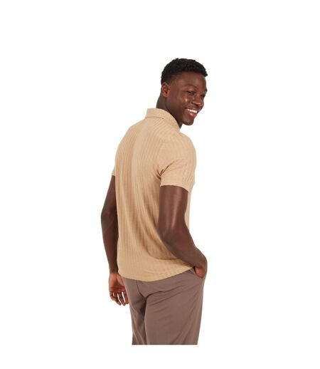Mens Textured Short-sleeved Polo Shirt Taupe Brave Soul
