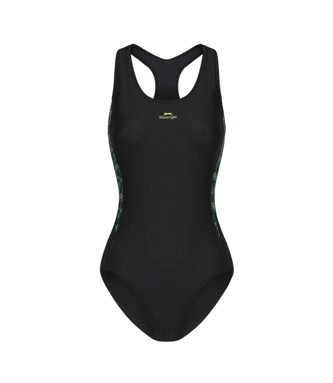 Maillot De Bain 1 Pièce Femme Noir Vert Imprimé Slazenger-1