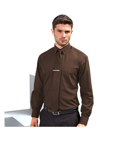 Mens  Poplin Long-sleeved Formal Shirt Brown Premier