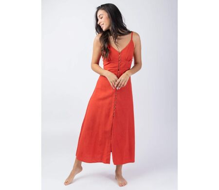 Robe longue fines bretelles VALENTINE unie terracotta Coton Du Monde