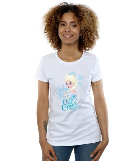 Disney T-shirt en coton Femme/Femme Frozen Elsa Snowflakes (Blanc) - UTBI21956