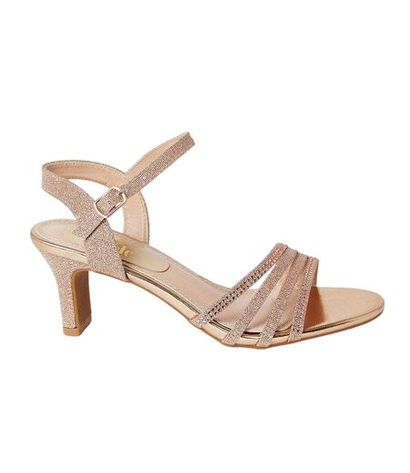 Womens/ladies Ellen Diamante Straps Heeled Sandals Rose Gold Good For The Sole