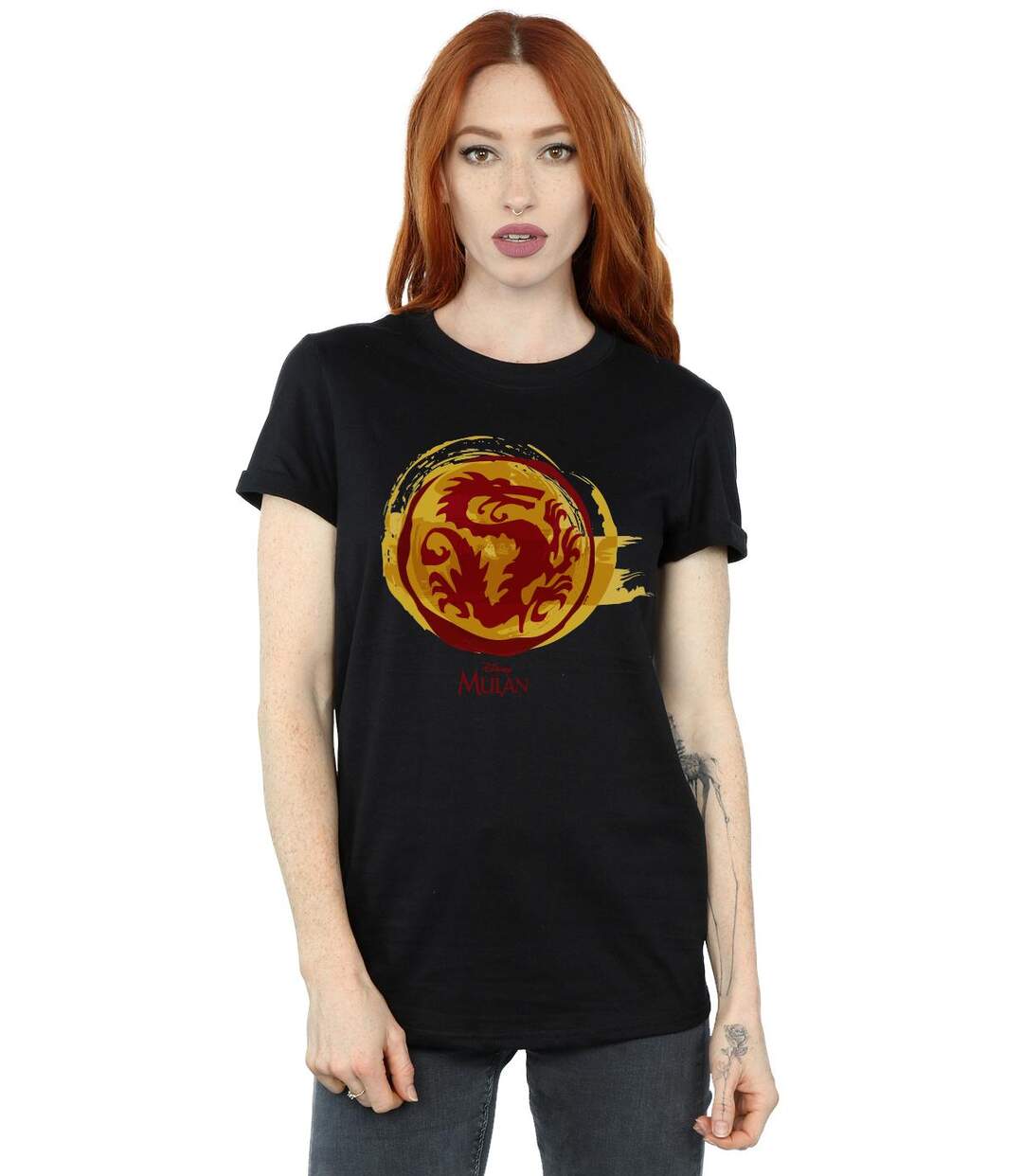 Disney Womens/Ladies Mulan Courage Dragon Symbol Cotton Boyfriend T-Shirt (Noir) - UTBI18034-2