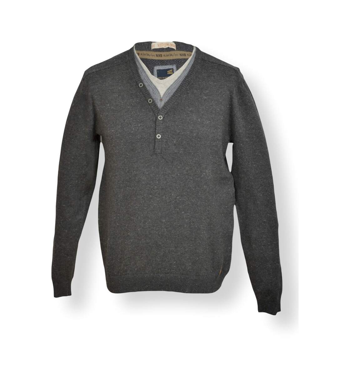 Pull homme col en V manches longues décontracté de couleur gris