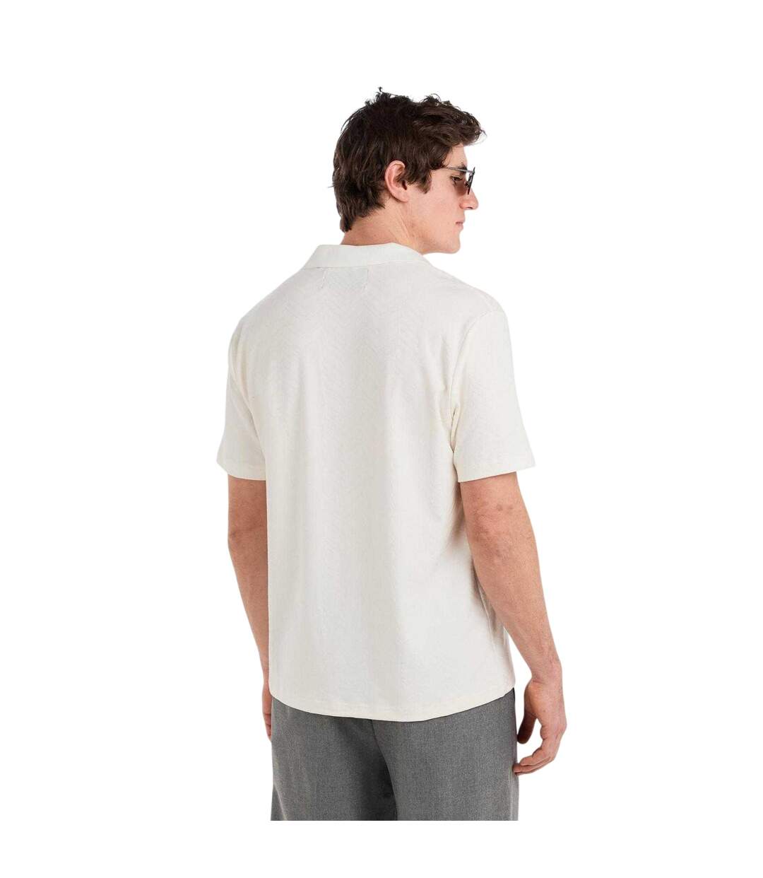 Mens Abrey Herringbone Relaxed Fit Polo Shirt White Prevu-4
