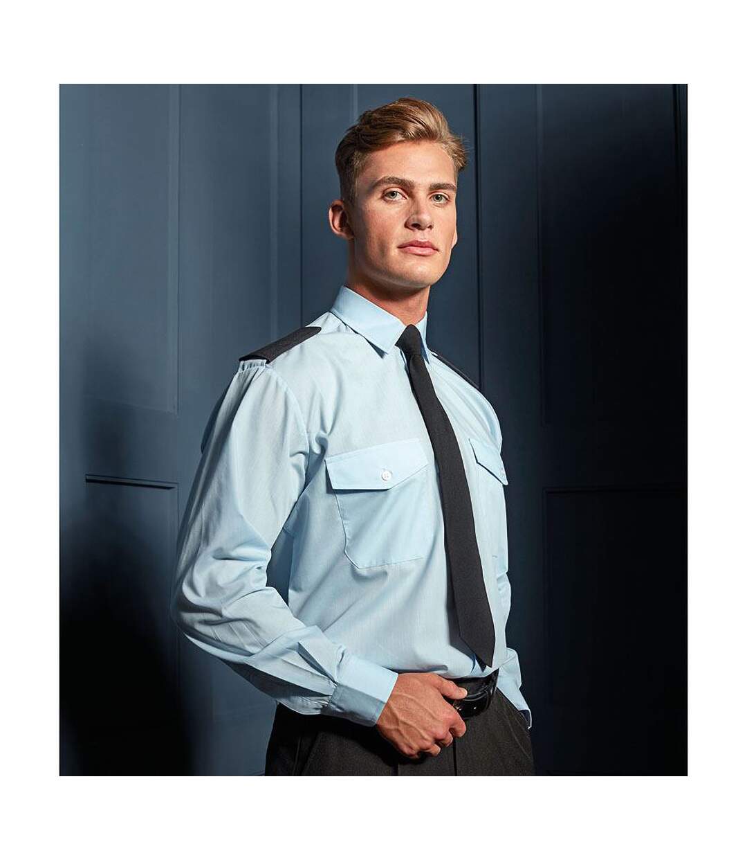 Chemise De Pilote À Manches Longues Homme Bleu Clair Premier-1