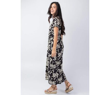Robe longue été manches courtes Cataleya noir et beige Coton Du Monde