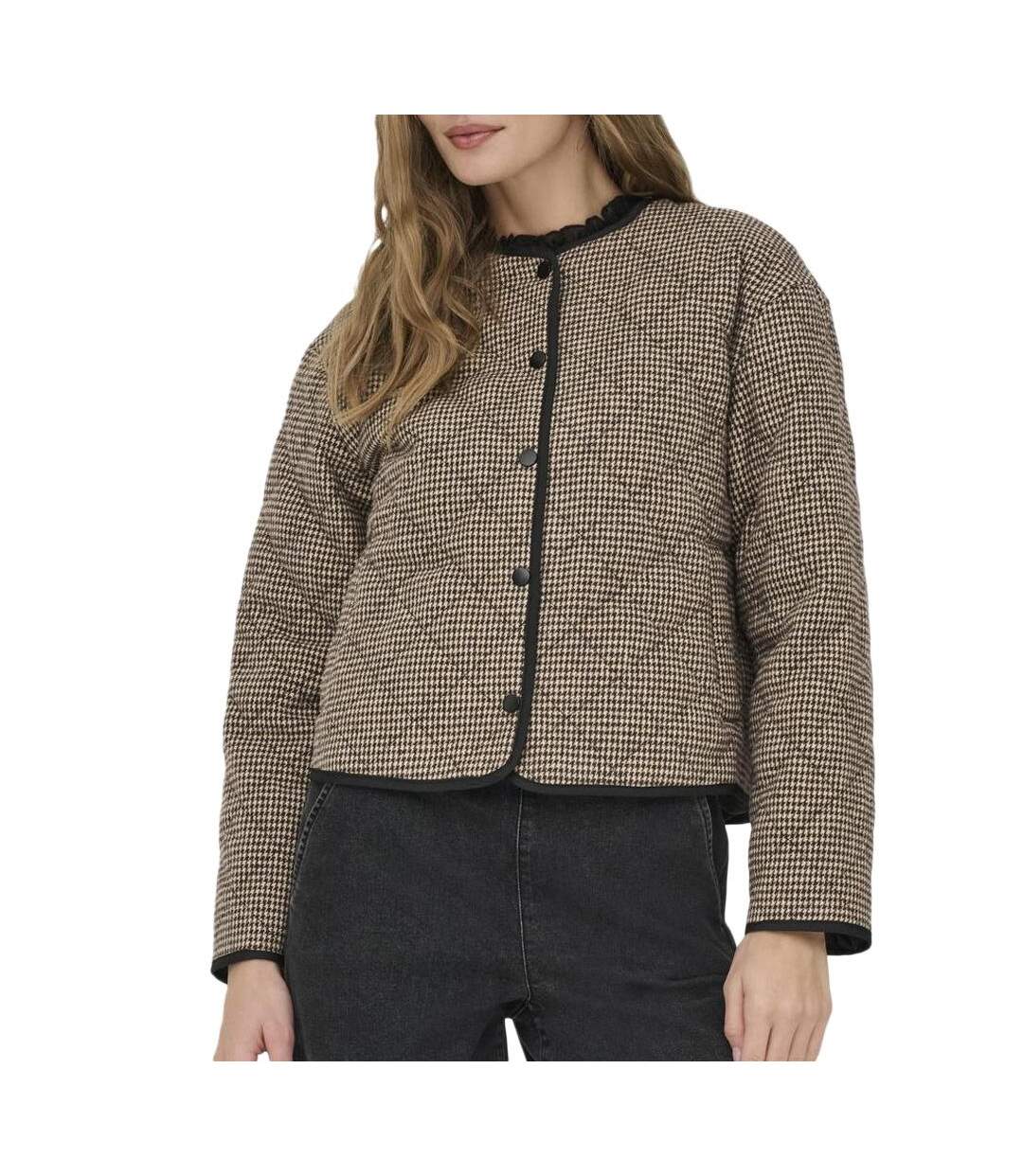 Veste beige/marron femme jdy quilted shacket-1