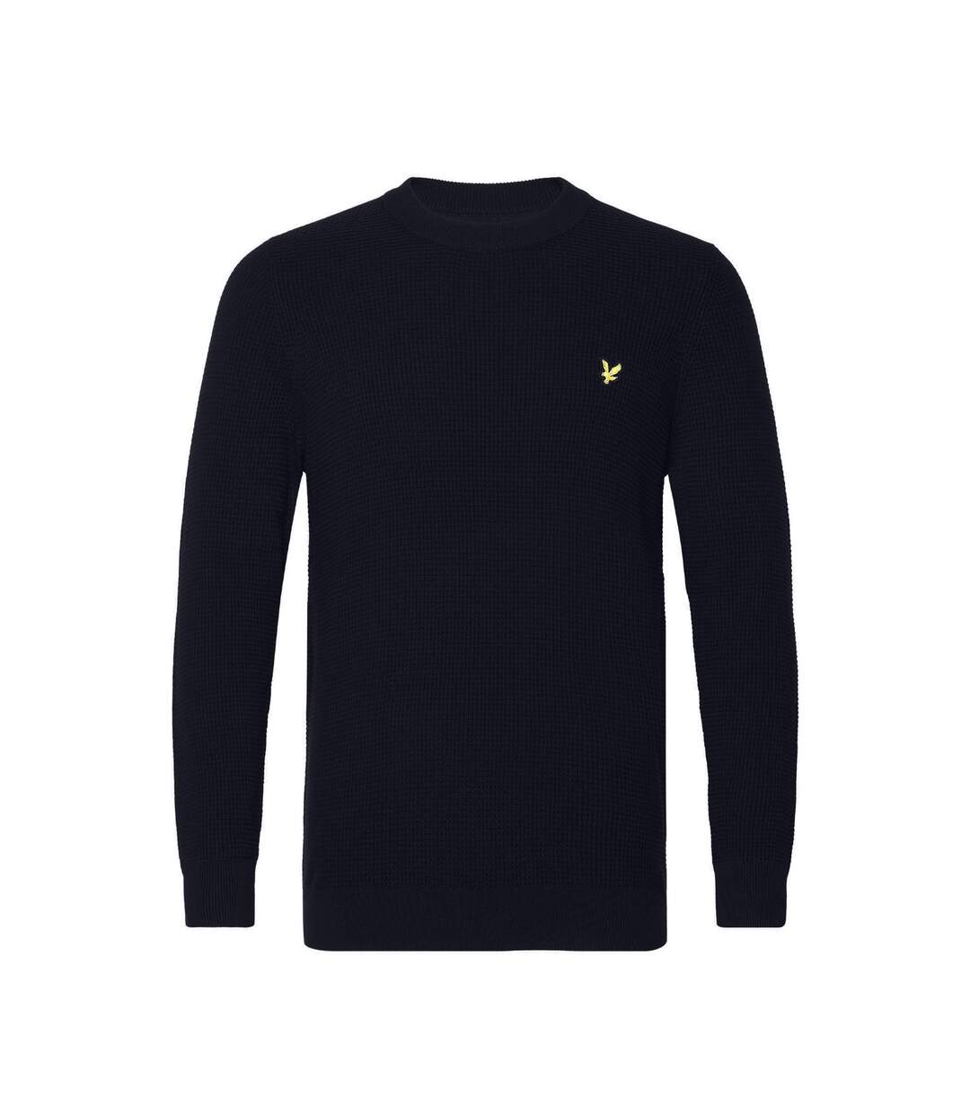 Mens grid knitted crew neck sweater dark navy Lyle & Scott