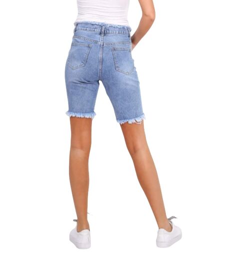 Bermuda femme en jean frangé - Stone clair - Coupe ajustée - Taille haute