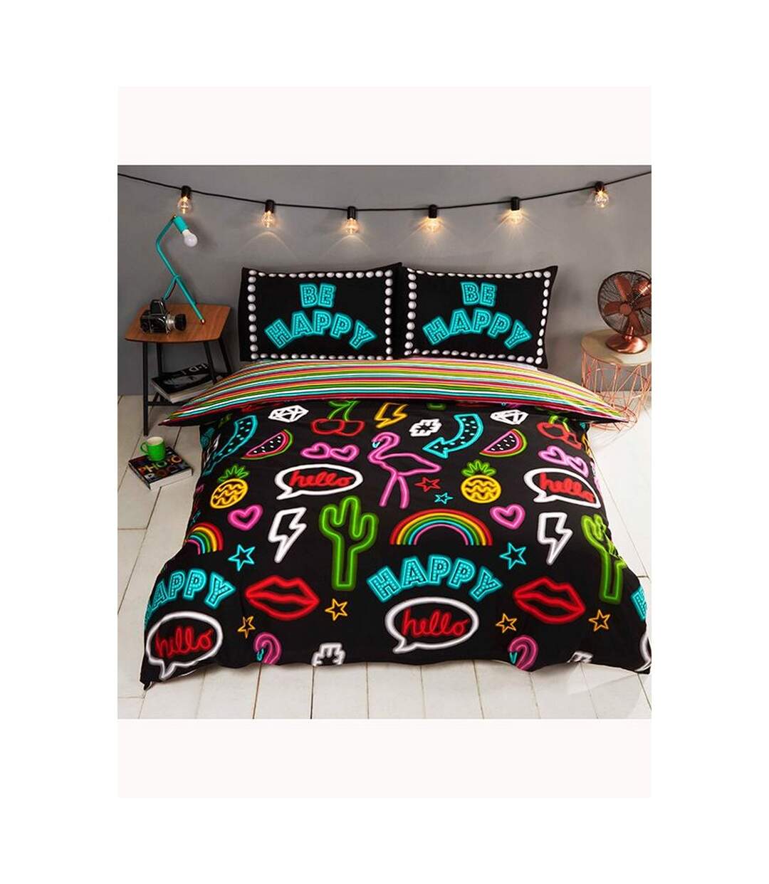 Be happy neon duvet cover set multicoloured Rapport-2