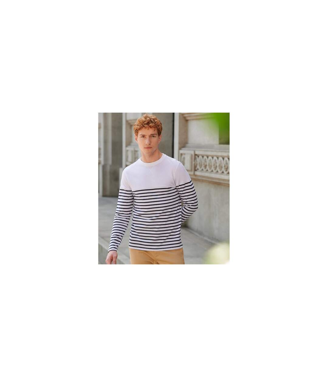 T-shirt Manches Longues Motif/style À Rayures Breton Homme Blanc Bleu Marine Front Row-1