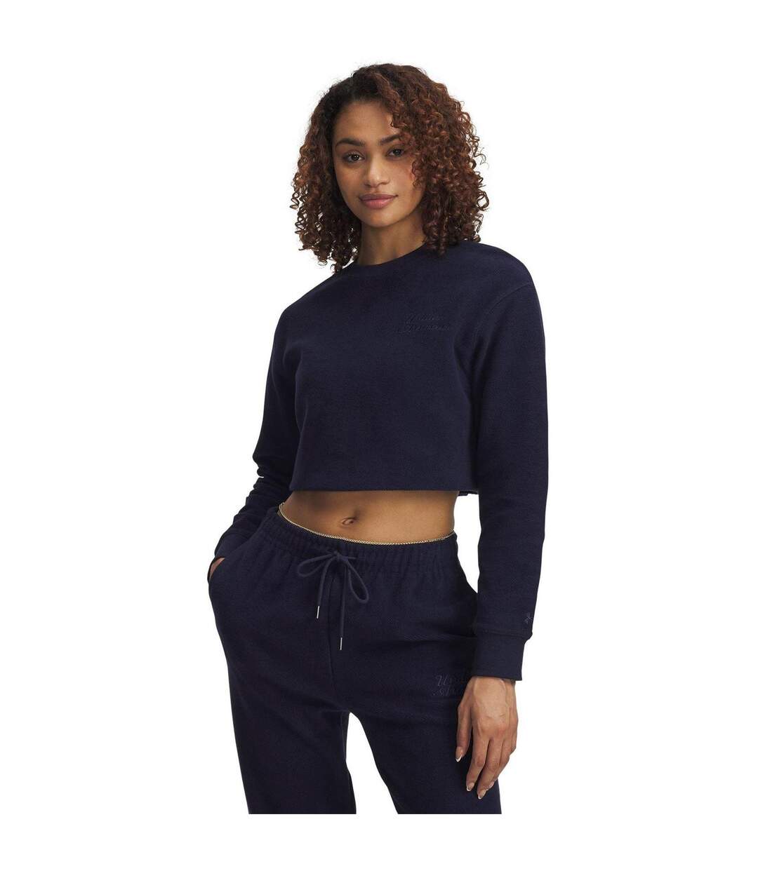 Womens/ladies Varsity Icon Terrycloth Crop Sweatshirt Blue Under Armour-1