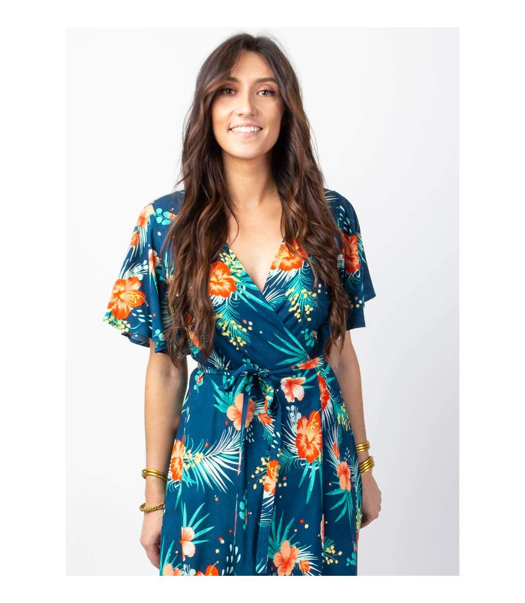 Robe longue SAKURA bohème imprimé fleurs tropicales Coton Du Monde