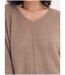 Pull femme manches longues - Couleur beige - Col en pointe