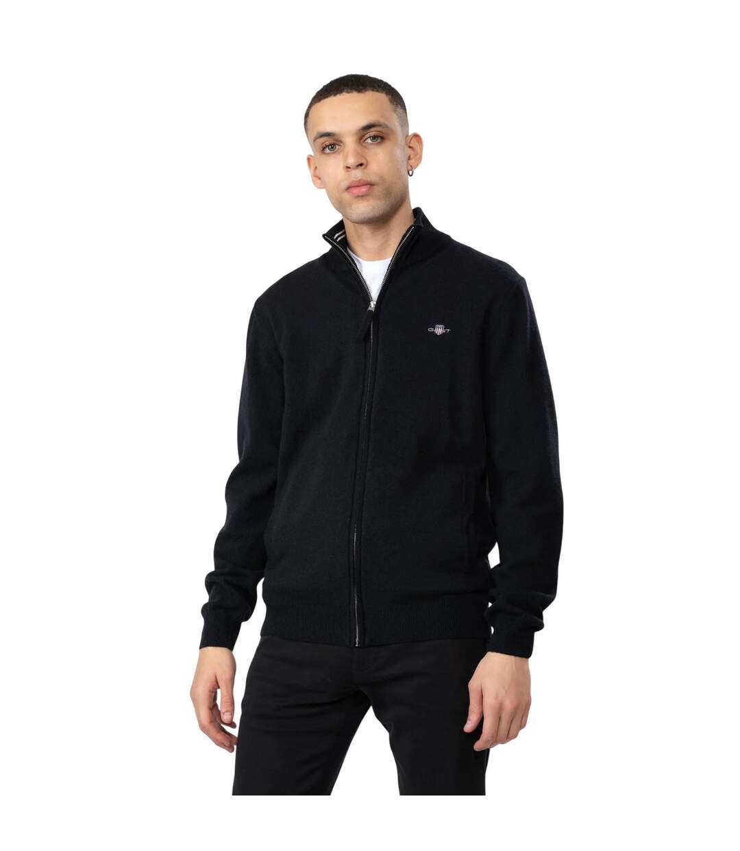 Mens Lambswool Full Zip Cardigan Black Gant-2