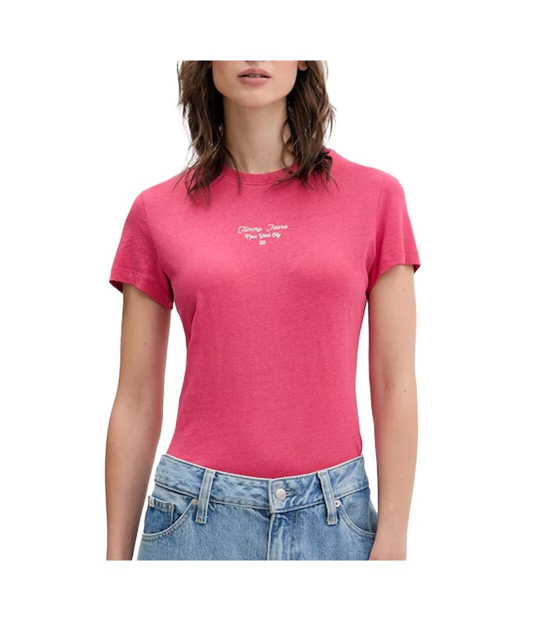 T-Shirt slim rose femme tommy hilfiger logo-1