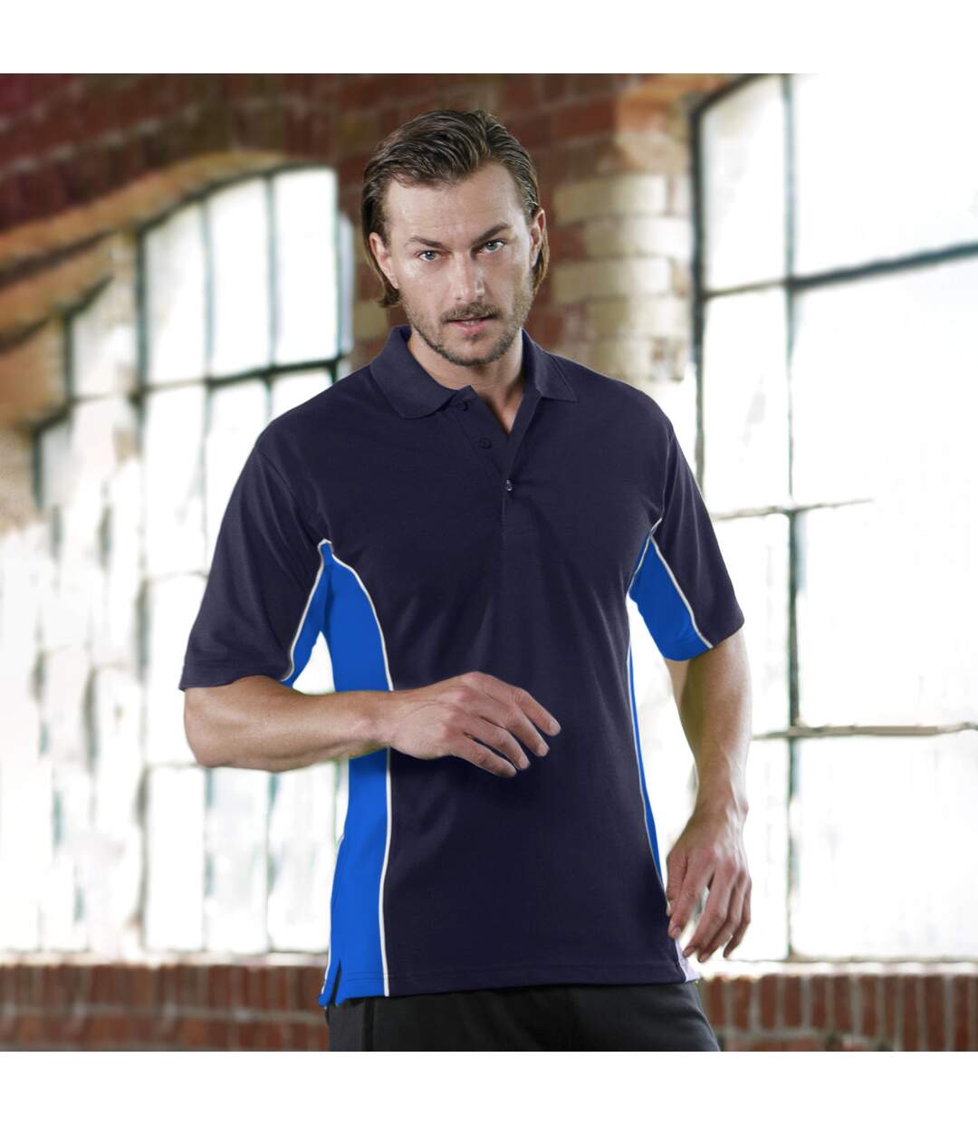 Gamegear® Mens Track Pique Short Sleeve Polo Shirt Top (Navy/Light Blue/White)