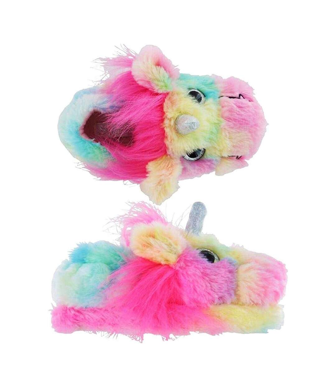 Womens/ladies Unicorn Plush 3d Mule Slippers Multicoloured K Collection-4