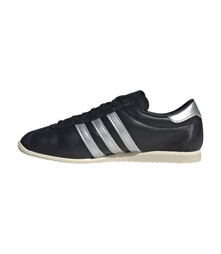 Womens/ladies Paris 3 Stripes Leather Trainers Black Silver Adidas